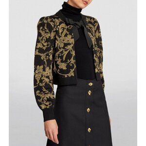 Alice + Olivia Kitty Black Gold Baroque Cardigan Medium